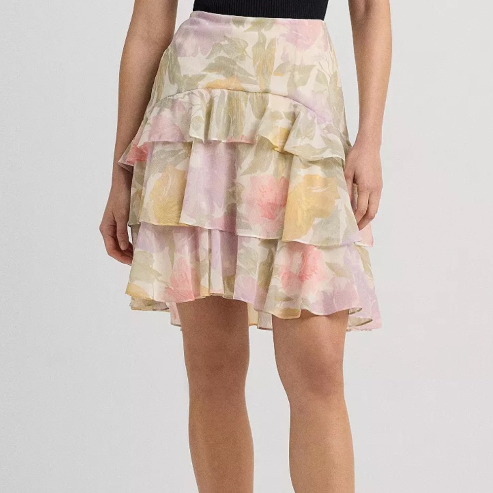 Lauren Ralph Lauren Floral Crinkle Georgette Tiered Skirt Sz 10 Fairy NWT